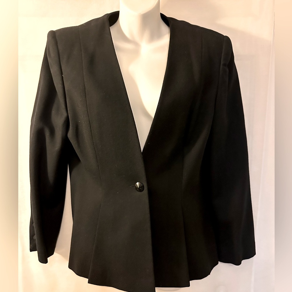 Lloyd Williams black Wool Collarless Jacket Sz L